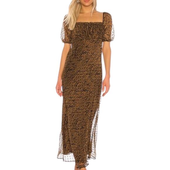 House of Harlow 1960 X Revolve Felt Tiger Pattern Square Neck Lennon Midi Dress - Picture 1 of 11